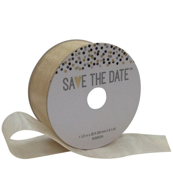 Save the Date 1.5'' X 30' Ribbon Champagne Sheer