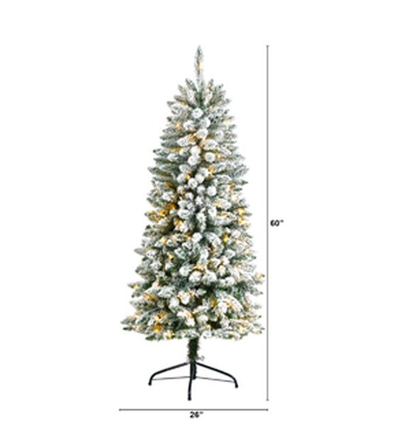 Nearly Natural 5' White Pre Lit Flocked Slim Montreal Fir Christmas Tree, , hi-res, image 2