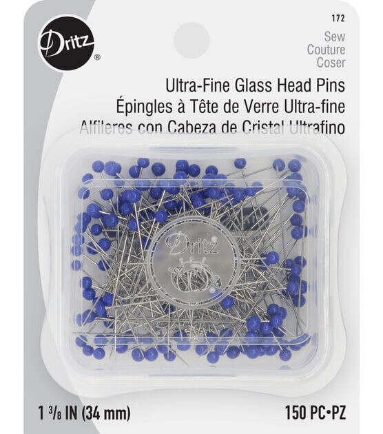 Dritz 1-3/8" Ultra-Fine Glass Head Pins, Blue, 150 pc