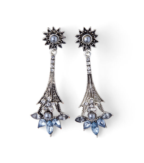 2" Silver Flower Drop Earrings by hildie & jo, , hi-res, image 2