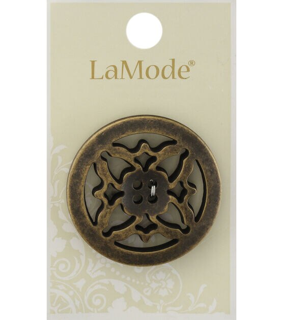 La Mode 1 1/2" Antique Gold 4 Hole Button