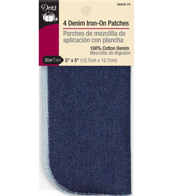 Dritz Denim Iron-On Patches, 5" x 5", 4 pc, Light &  Dark Blue