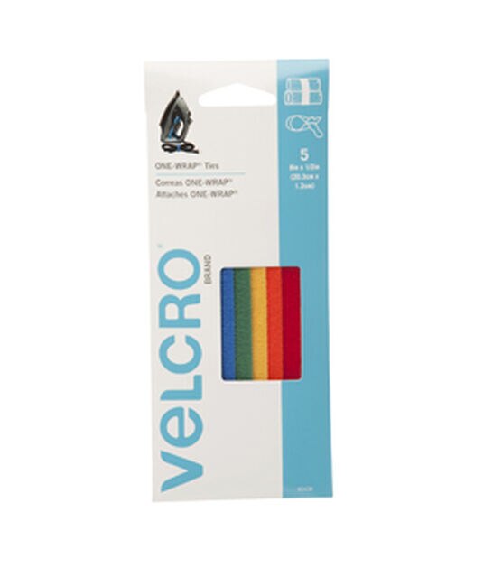 VELCRO Brand ONE WRAP Ties 8in x 1/2in  multi color, 5 ct