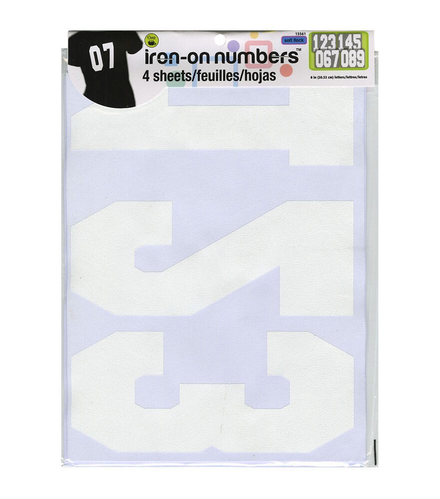 Dritz 8" Flock Athletic Iron-on Numbers, 4 Sheets, White, 12638102, swatch