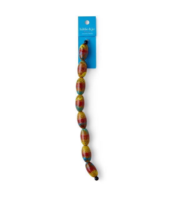 7" Multi Stripes Oval Ceramic Strung Beads by hildie & jo
