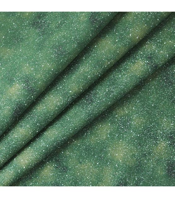 Glitter Green Sky Scene With Snow Christmas Cotton Fabric, , hi-res, image 2