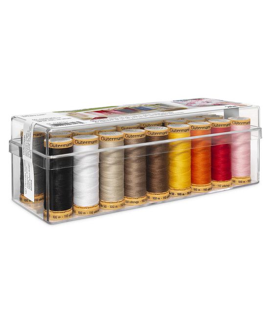 Set of 10, pure cotton, sewing threads in round plastic box - Ruby Lane