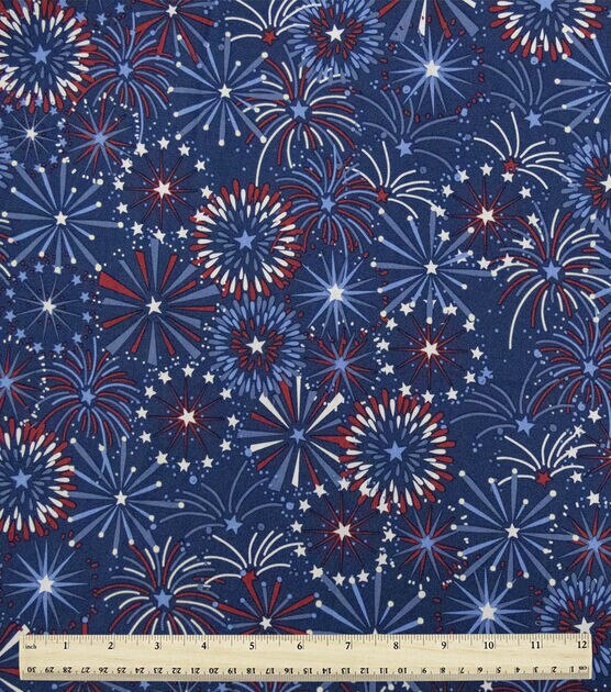 3yd Patriotic Navy Star & Fireworks Precut Cotton Fabric, , hi-res, image 2