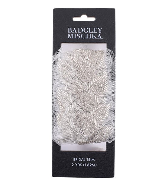 Badgley Mischka 2yd Silver Beaded Leaves Trim