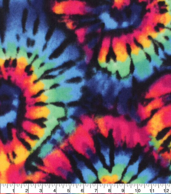 Multicolor Tie Dye Exploded Spirals Anti Pill Fleece Fabric, , hi-res, image 1