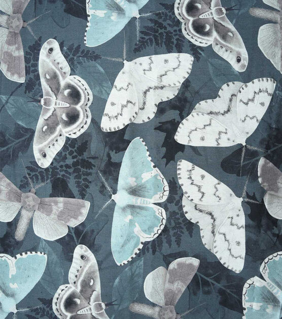 Moody Butterflies Navy Cotton Canvas Fabric