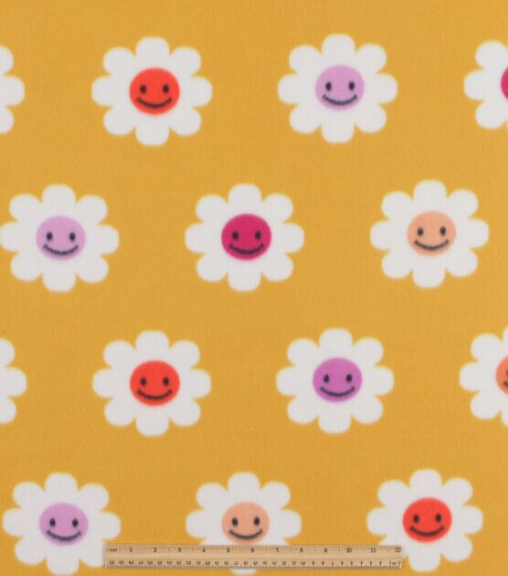 Smiley Face Flowers Blizzard Prints Fleece Fabric, , hi-res, image 2