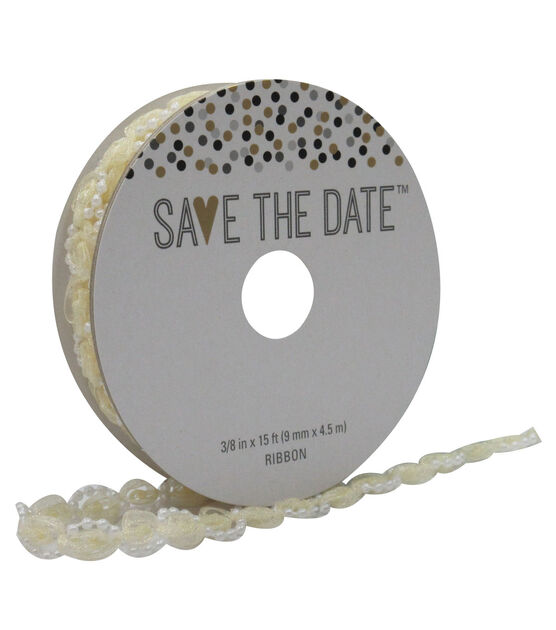 Save the Date 3/8" x 15' Wrapped Pearl Ivory Ribbon