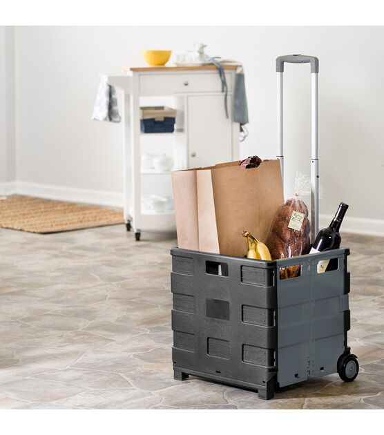 Honey Can Do 18" x 39" Gray Foldup Rolling Utility Cart With Handle