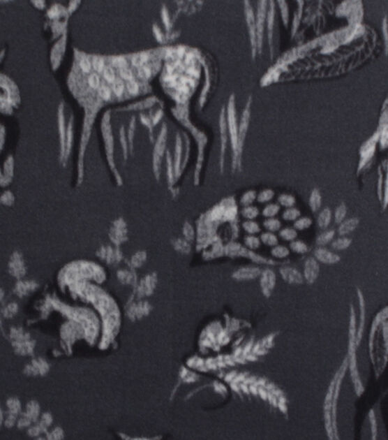 Black & White Forest Animals Anti Pill Fleece Fabric, , hi-res, image 1