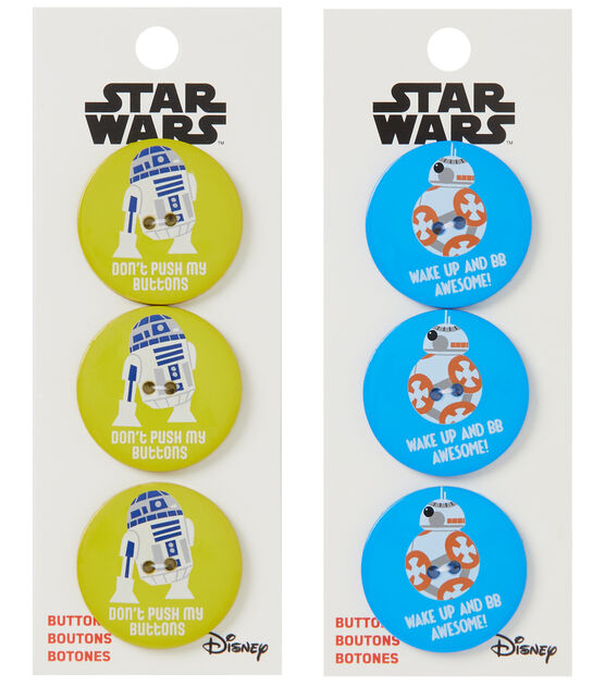 Disney 1 1/4" Star Wars R2D2 & Don't Push My Buttons 2 Hole Buttons 3pk, , hi-res, image 6