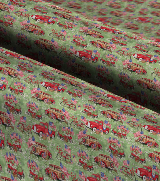 Red Trucks and Wagons Patriotic Cotton Fabric, , hi-res, image 3