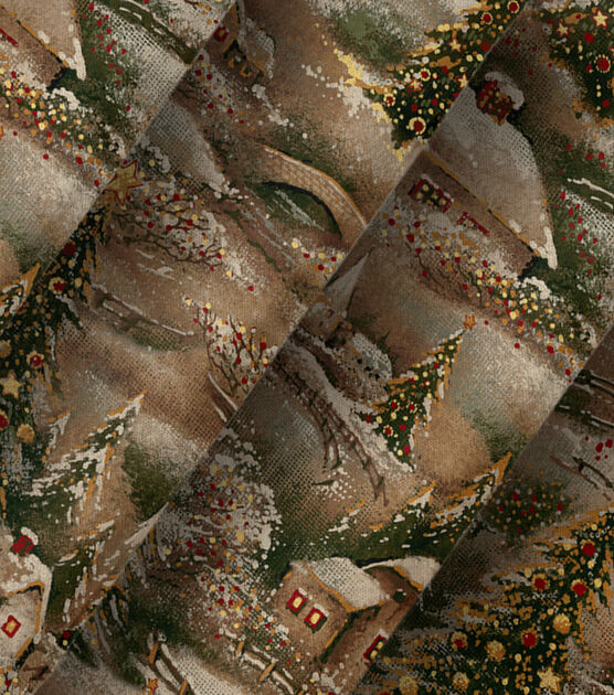 David Textiles Winter Village Scene Christmas Glitter Cotton Fabric, , hi-res, image 3