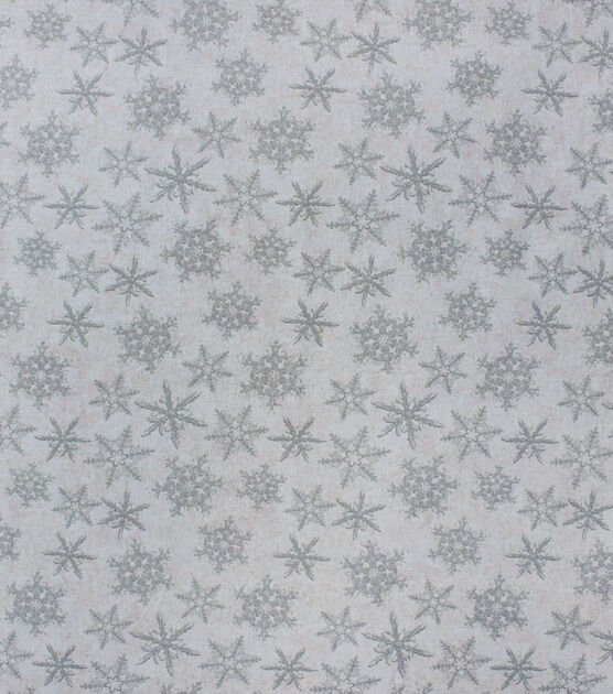 Silver Snowflakes on White Christmas Glitter Cotton Fabric
