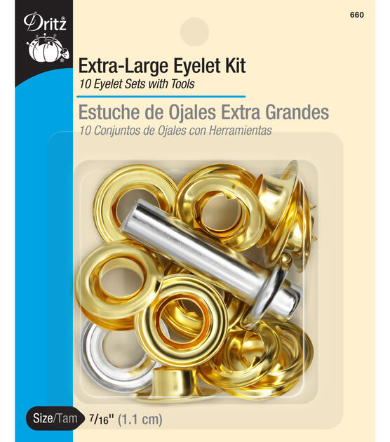 Dritz 7/16" Extra-Large Eyelets & Tools, 10 Sets, Brass