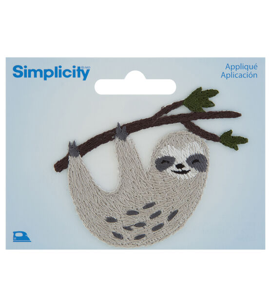 Simplicity 3" Embroidered Sloth Iron On Patch
