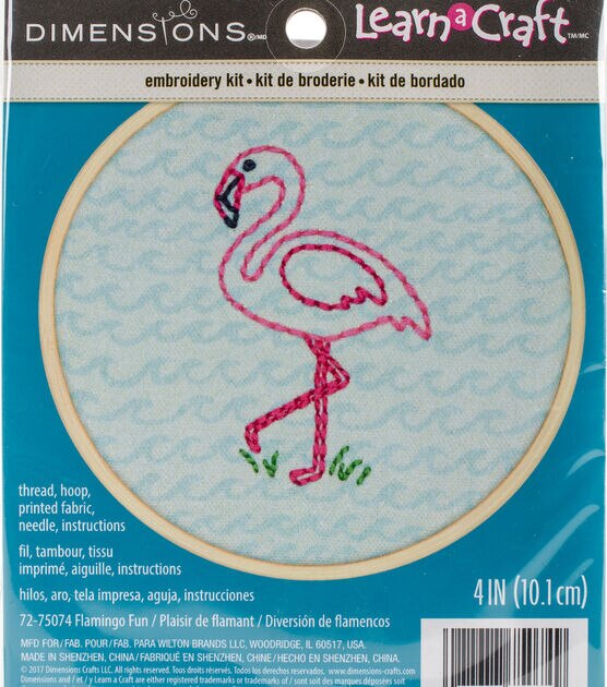 Dimensions 4" Flamingo Embroidery Kit, , hi-res, image 1