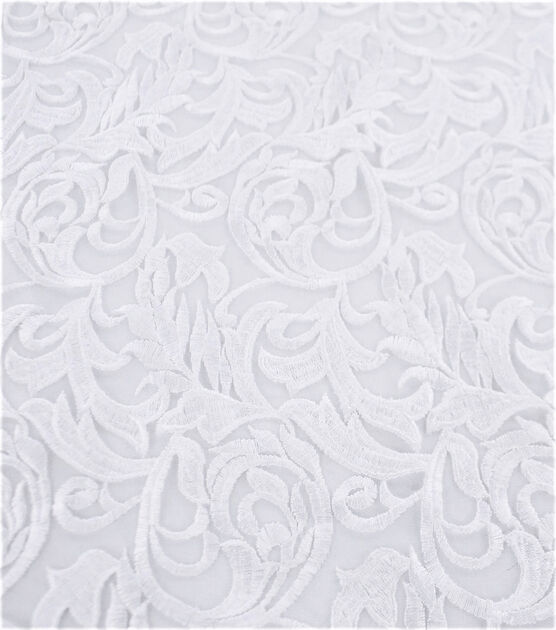 Bridal Heavy Embroidered Mesh Fabric 52'' Bright White