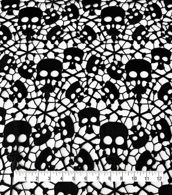 Skull Embriodered Lace Fabric by The Witching Hour, , hi-res, image 2