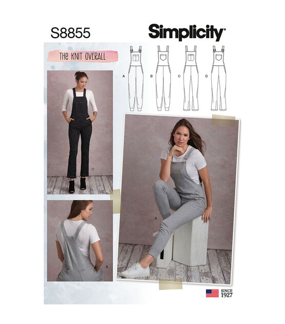 Simplicity S8855 Size 6 to 22 Misses Knit Overalls Sewing Pattern, , hi-res, image 1