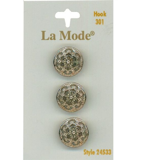 La Mode 3pk Silver Metal Round Shank Buttons