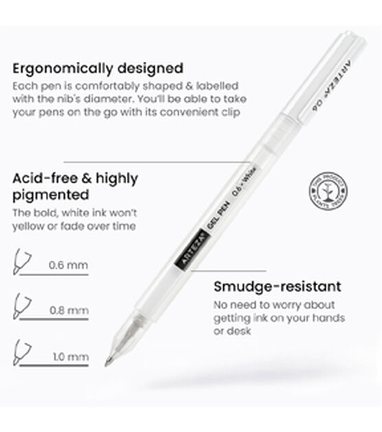 White Gel Pen, 6 Pcs White Pens for Art 0.8mm Fine Point White Ink