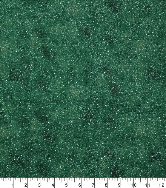 Glitter Snow on Green Sky Scene Christmas Cotton Fabric, , hi-res, image 2