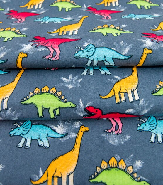 Bright Dinos on Gray Super Snuggle Flannel Fabric, , hi-res, image 4