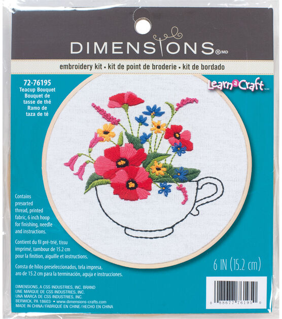 Dimensions 6" Cup of Flowers Embroidery kit, , hi-res, image 2
