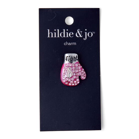 16mm x 10mm Boxing Glove With Pink Ribbon Charm by hildie & jo