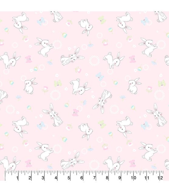 Bunny Pink Print Nursery Flannel Fabric | JOANN