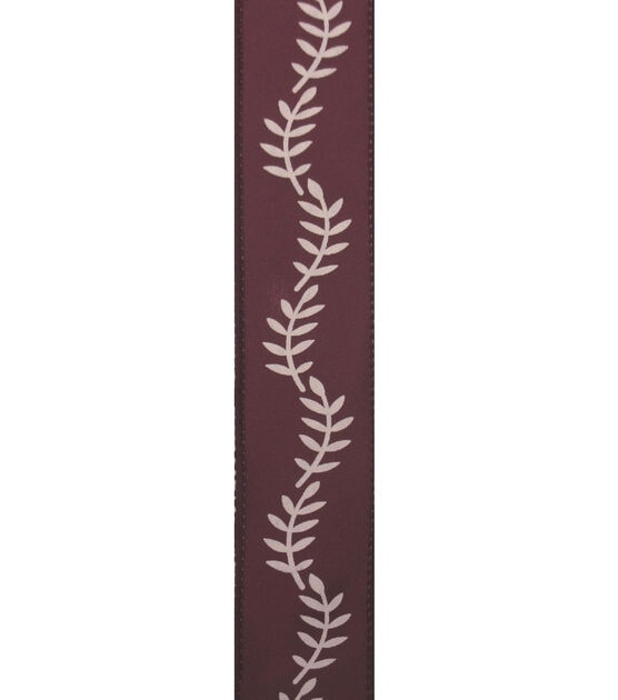 Save the Date 1.5" x 15' Blush Ferns on Cranberry Ribbon, , hi-res, image 2