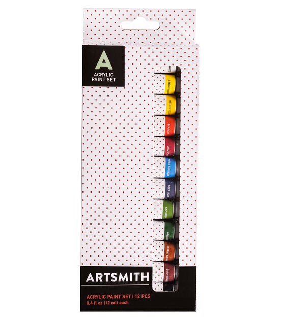 12 Color Set of Acrylic Paint in 12ml Tubes for Artists, Students