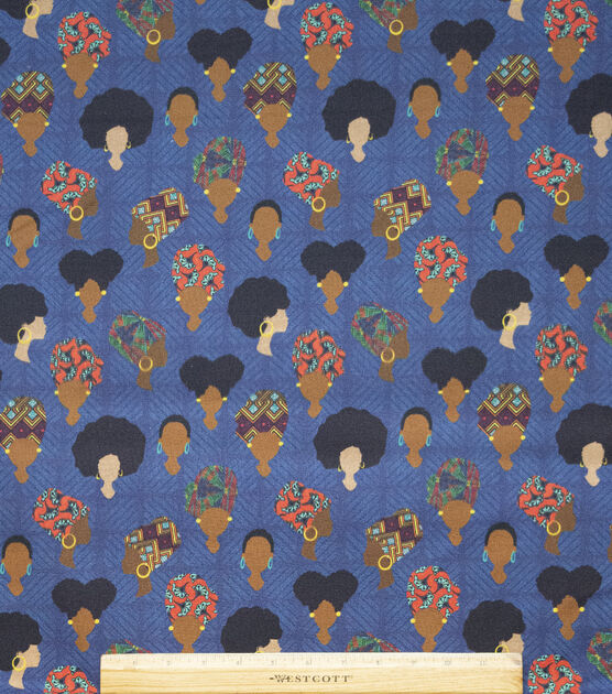 Black History Month Coiffed Crowns On Blue Novelty Cotton Fabric, , hi-res, image 2