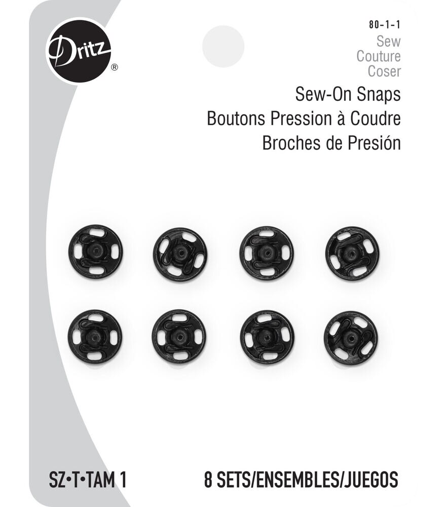 Dritz 6 Sew-On Snaps Black Size 2