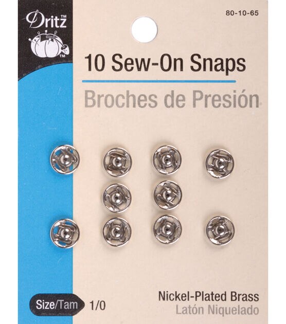 Dritz Sew-On Snaps, 8 Sets, Size 1, Nickel