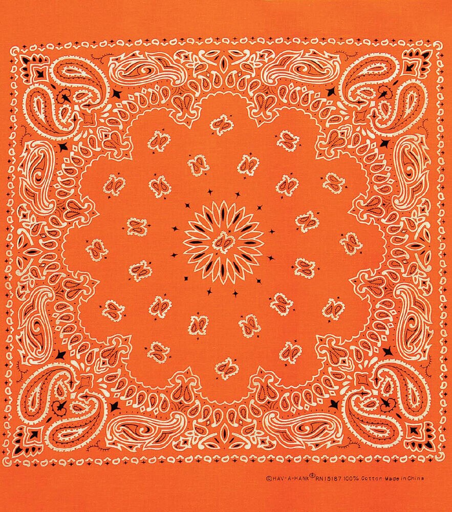 22" x 22" Cotton Paisley Bandana, Neon Orange Paisley, swatch