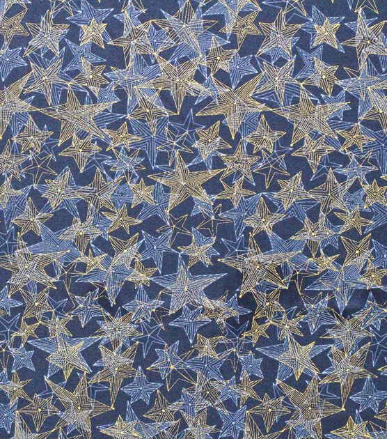 Celestial Stars on Blue Quilt Metallic Cotton Fabric by Keepsake Calico