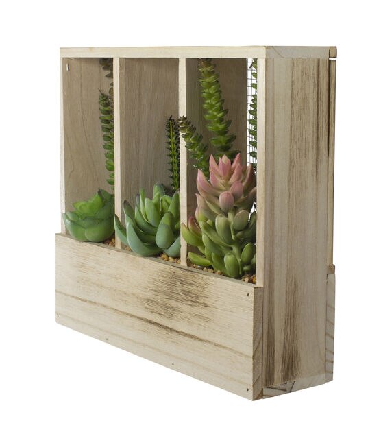 Northlight 11" Artificial Succulent Arrangement in Wooden Planter Box, , hi-res, image 5