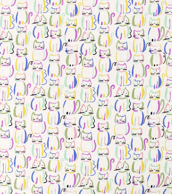 Novelty Cotton Fabric Bright Sketch Cats