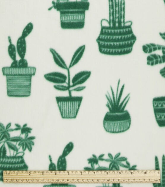 Green Cactus in Pots Anti Pill Fleece Fabric, , hi-res, image 3