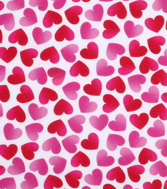 White With Pink Hearts Valentine's Day Print Cotton Fabric