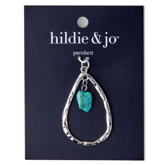 Silver Metal Teardrop Pendant With Turquoise Stone by hildie & jo