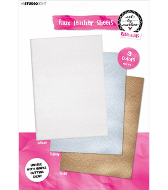 Studio Light Art By Marlene Faux Leather Sheets A4 3 Pkg White Gold & S