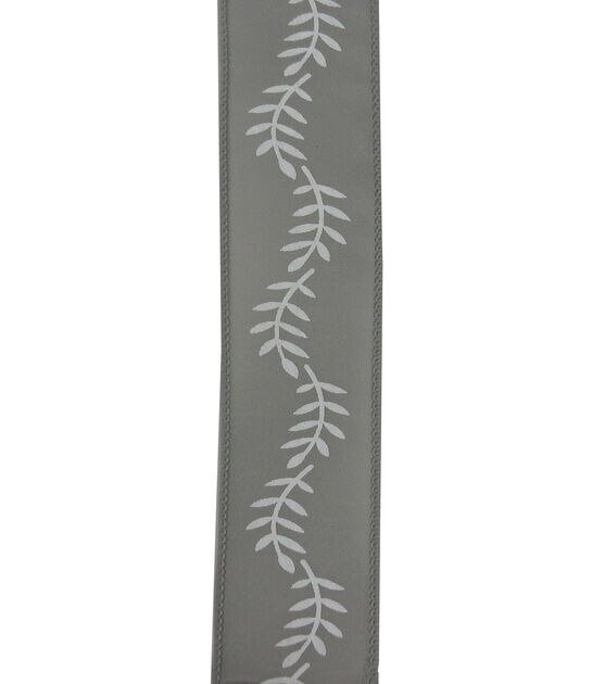 Save the Date 1.5" x 15' White Ferns on Light Gray Ribbon, , hi-res, image 2